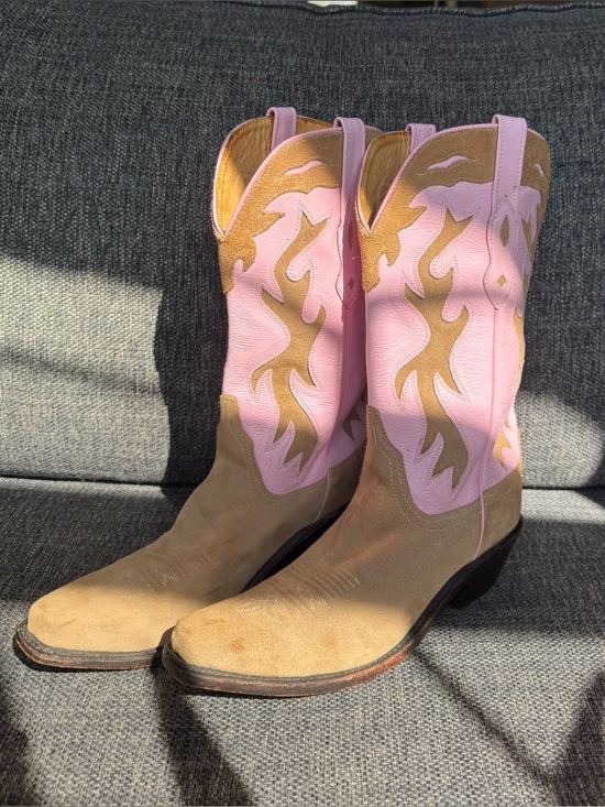 Old West Shoes - Vintage Beautiful Pink and Tan Women’s Western Boots